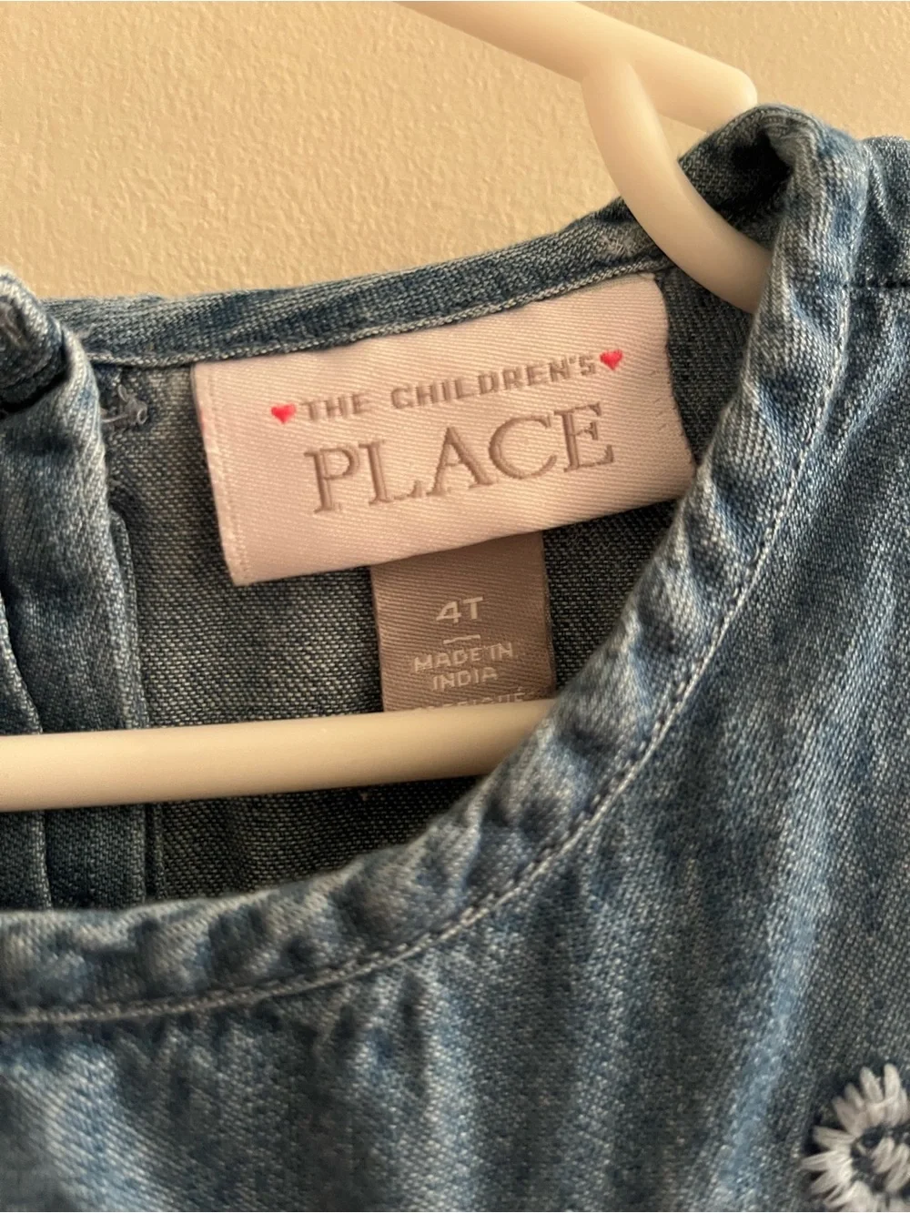 The Children's Place Blue Denim Floral Embroidered Dress